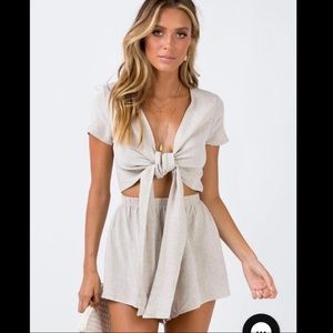 Princess Polly Beige Front Tie Romper